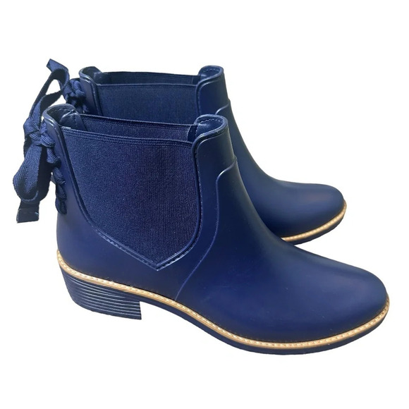 Bernardo Briton Navy Rain Boots Lace-Up Back Bow Waterproof Pull-On Size 11 - Picture 1 of 11